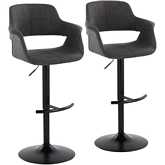 Vintage Flair Adjustable Swivel Bar Stool in Black Metal & Charcoal Fabric (Set of 2)